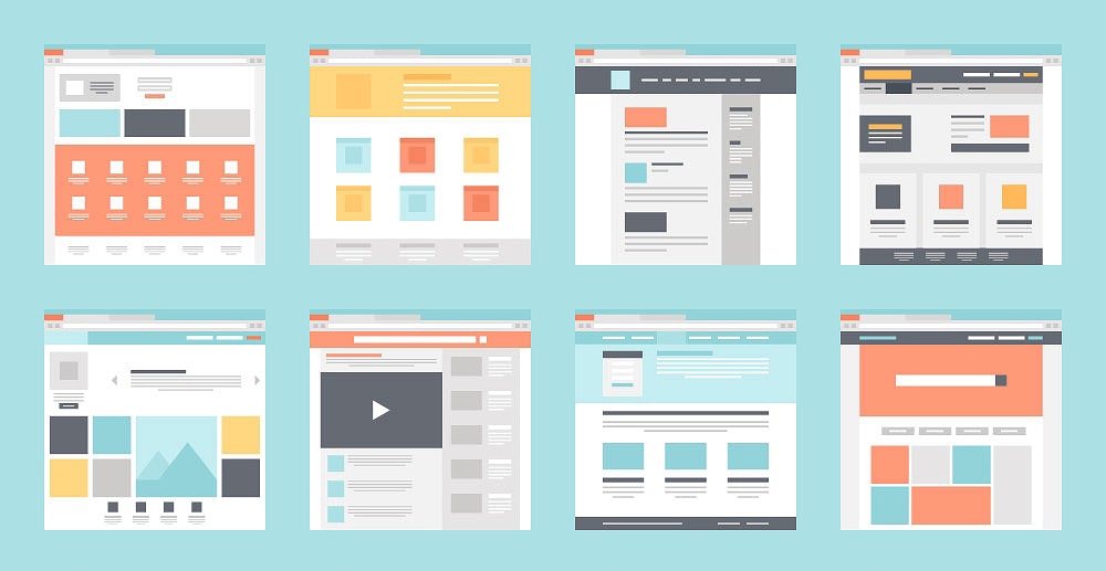 Illustration showing different website layout thumbnails